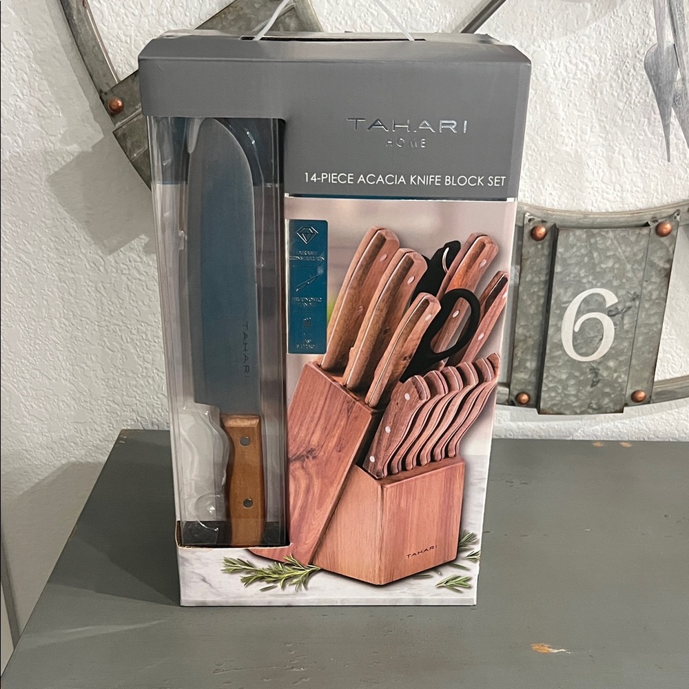 Tahari Acacia Knife Block Set - Brown and‎ Silver